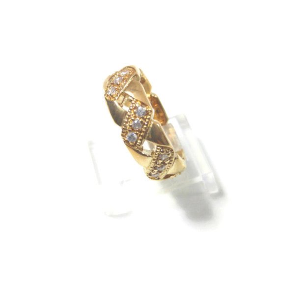 Fashion Ring CZ Crisscross Gold Plated Band 50MILS - Picture 3 of 8